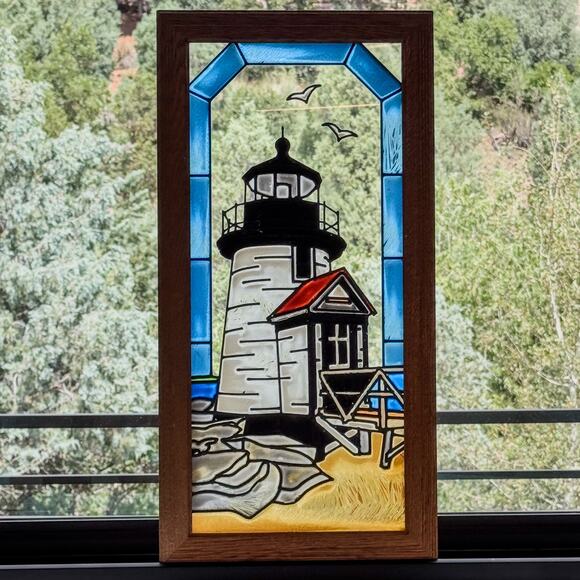 Stain Glass Window-Brant Point Lighthouse Nantucket Island Massachusetts-22”H - Picture 1 of 8
